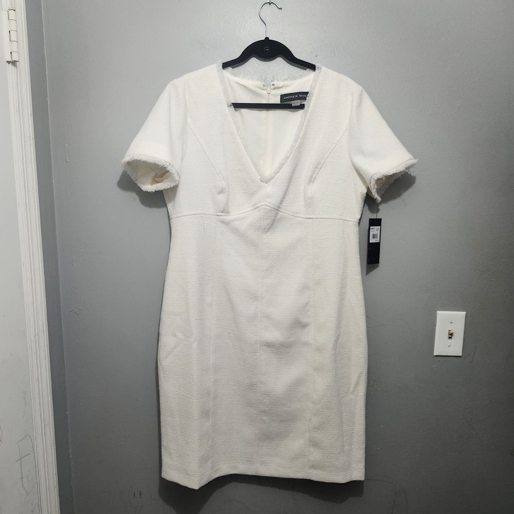 Andrew Marc Ivory V-Neck Dress Size 16 New With Tags
